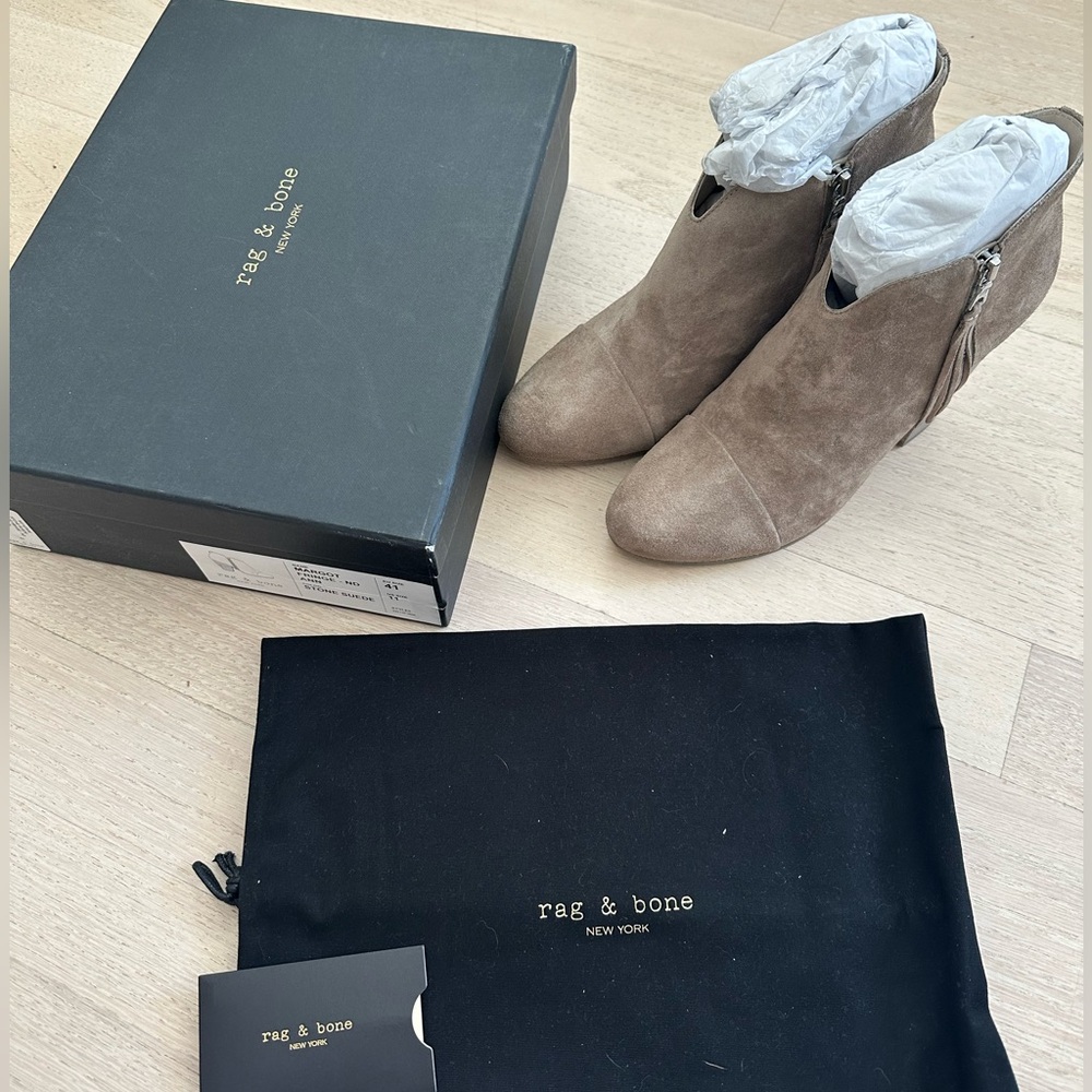 Rag & Bone Margot Fringe Booties in Stone Suede